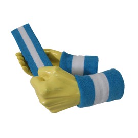 COUVER Sweatband Set Sports Headband Wristband Set Terry Cloth Moisture Wicking Sweat Absorbing Wrist Sweatbands Head Sweatband, White/Sky Blue