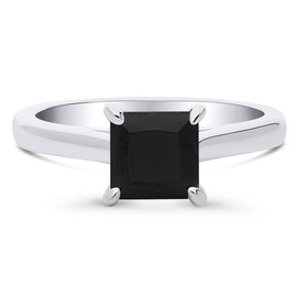 BERRICLE Sterling Silver Solitaire Rings Black Princess Cut Cubic Zirconia CZ Promise Ring for Women, Rhodium Plated 1.2 Carat Size 8.5
