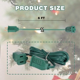 Leymays Green Extension Cord 6 FT - 2 Prong Outdoor Extension Cord for Christmas Decorations Tree Lights(Polarized, Big Plug)