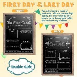 EAONE 12 x 16 in First Day of School Board Sign for All Grades Student, Wood Frame Back to School Chalkboard Sign for Kids 1st and Last Day, Double-Side, with 8 Dry Erase Markers & 1 Wipe Cloth