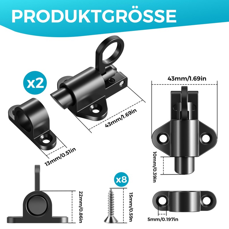Pack of 2 automatic door latches, spring latches, lock lock,