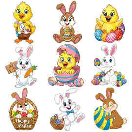 Large Easter Bunny Cutouts Chicks Cardboard Cutout Happy Easter Bulletin Board Decorations Wall Decor Double Sided Printing Classroom Decals for Holiday Party Supplies Paper Cut Outs Window Home 9 Pcs
