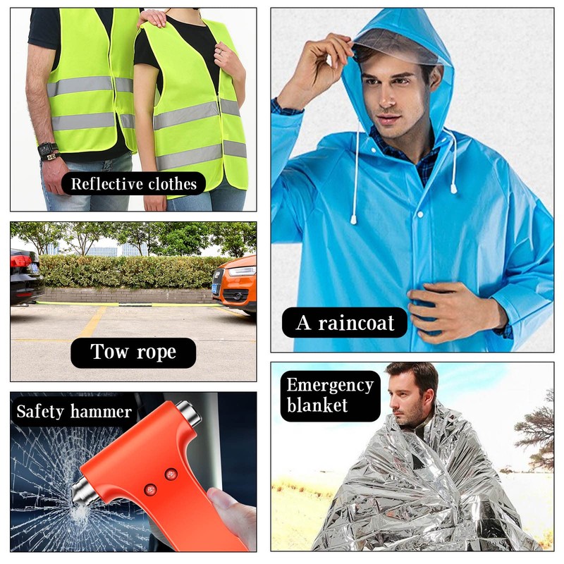 WELL-STRONG Car Roadside Emergency Kit with Reflective Warning Triangle, Assistance