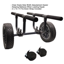 JOIERW Heavy Duty Kayak Cart, Width Adjustable Canoe Cart with 12inch Flatfree Beach Wheels Boat Dolly Cart Transport Carrier