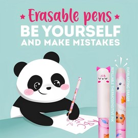 HTGWCG Erasable Gel Pens with Thermosensitive Erase Ink,Cute Cartoon Animal Stationary, Tip Diameter 0.7 mm for Kids Adults Sketching,Drawing,School Office Supplies (D)