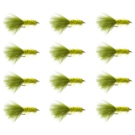 Feeder Creek Fly Fishing Flies Woolly Bugger Flies for Fly Fishing | Trout Flies and Bass Flies | 12pc Fly Fishing Lures Streamer Flies (Olive, 8)