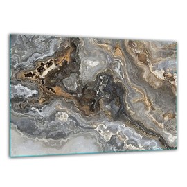 TMK Glass Chopping Board 30 x 22 cm with Marble Motif Chopping Plate Hob Cover Plate Decorative Glass