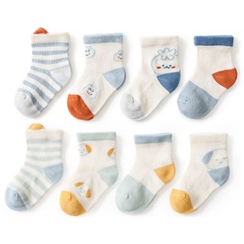 Eimmabey - Calcetines para bebés y niños pequeños, paquete de 8 calcetines de algodón para bebé, verano, primavera y otoño, Azul, 5-8 años