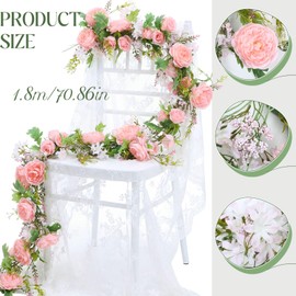 Riceshoot 4 Pcs 6ft Flower Garland with Peony & Rose - Artificial Silk Floral Vine Hanging Fake Roses Vine for Wedding Party Home Decor, Spring Flowers for Arch Table Mantel Decoration(Pink)