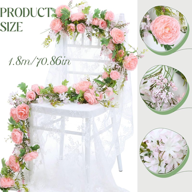 Riceshoot 4 Pcs 6ft Flower Garland with Peony & Rose