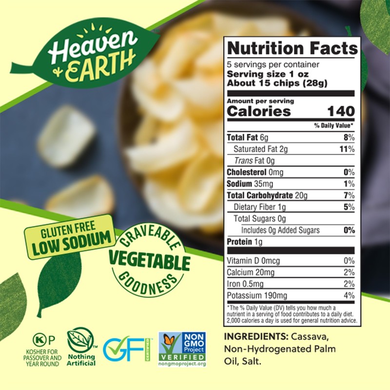 Heaven & Earth Cassava Chips, 5oz (2 Pack) Gluten Free