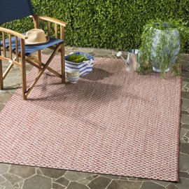 SAFAVIEH Courtyard Collection CY8653 Indoor/ Outdoor Non-Shedding Easy Patio Backyard Porch Deck Mudroom Accent Area, 4' x 5'7", Rust / Light Grey