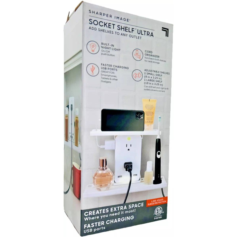 Sharper Image Socket Shelf Ultra 8 Port Surge Protect Wall