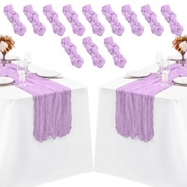 12 Pack Lavender Cheesecloth Table Runner 35 x 70 Inch Gauze Cheese Cloth Table Runner, Boho Rustic Wedding Table Runner for Wedding Bridal Shower Graduation Party Banquet Table Decorations