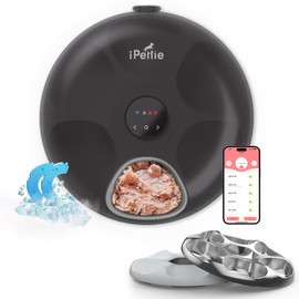 iPettie Donut Frost WiFi 6 Meal Automatic Wet Food Feeder with Ice Packs for Senior and Weak Pets, App Control Programmable Timer, Holds 6 x ½ lb. of Food, Black, Stainless Steel and PlasticTray