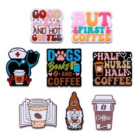 8PCS Coffee Theme Silicone Beads, Characters Silicone Focal Beads for Pens, Cup Loose Beads Charms Bulk for Keychain Making Necklace Bracelet Lanyard Pendants DIY Handicrafts