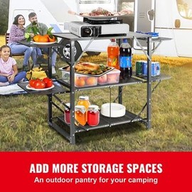 Happybuy Camping Kitchen Table, Folding Portable Cook Station with Carrying Bag, Aluminum Table & 4 Side Tables for Outdoor Use