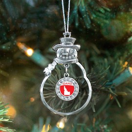 Inspired Silver - Idaho Outline Silver Christmas Ornament - Circle Charm Christmas Tree Ornament with Cubic Zirconia - Snowman Hanging Decoration