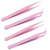 Caishun 4PCS Precision Tweezer Set 12.4cm Pink False Eyelash Tweezers
