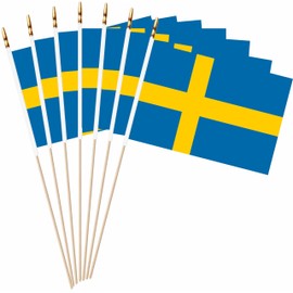 LUSEOAN 20 Pack Sweden Mini Stick Flags Swedish Small Miniature Handheld Flag Decorations,5x8 Inch