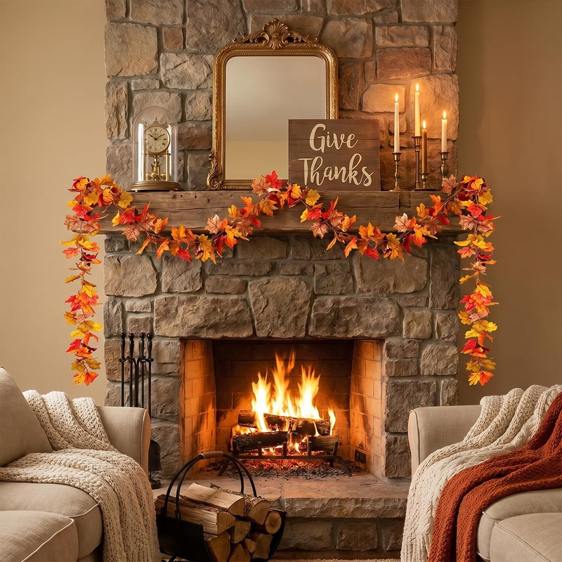 2 Pack 5.9Ft Artificial Autumn Maple Leaf Garland, Fall Leaves
