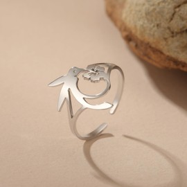 Dreamtimes Hummingbird Cardinal Rings for Women Dainty Bird Flower Adjustable Rings Strong Bold Free Hummingbird Rings Open Rings Jewellery Gifts, Stainless Steel