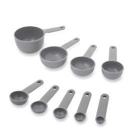 KitchenAid Universal Easy To Read Measuring Cup and Spoon Set with Soft Grip Handle for Maximum Control, Hang Hole and Nesting For Easy Storage, Dishwasher Safe, 9 Piece, Gray