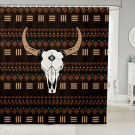 Erosebridal - Cortina de ducha bohemia azteca de 72 x 78 pulgadas, cortina de baño de calavera de toro para baño, accesorios de baño de vaquero occidental, cortinas de ducha de tela de cuernos étnicos
