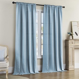 DONREN Dusty Blue Curtains 84 Inch Length for Living Room 2 Panel Back Tab Rod Pocket Drape Light Filtering Semi Sheer Linen Textured Curtain for Bedroom Modern Farmhouse Decor 50x84 Long