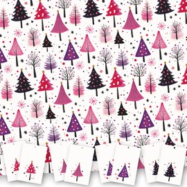 Christmas Wrapping Paper. 8 XL Sheets (50 x 70cm). Colourful Christmas Tree Design. Gift Wrap pack with matching Tags. Cutting grid on reverse. Printed in UK.