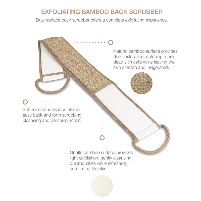 Eurow Beauty Bamboo Back Scrubber, Dual-Sided Exfoliating and Cleansing Shower