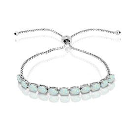 B. BRILLIANT Sterling Silver Synthetic White Opal 6x4mm Oval-cut Adjustable Tennis Stackable Bracelet for Women