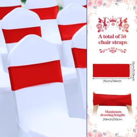 Kinlop 50 Pcs Spandex Chair Sashes Bows Chair Bands Slider Sashes for Chair Covers Elastic Chair Bands Ties Without Buckle Chair Decorations for Wedding Party Events Ceremony Birthday(Red)