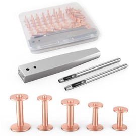 Funria 104PCS Copper Rivets for Leather 5 Size of Copper Rivets and Burrs Leather Rivets Kit with Setter Tool Rivets Fastener and Punch Leathercraft Supplies for Belts Wallets Collars DIY (50 Sets)