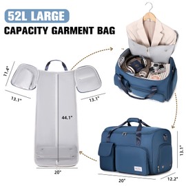 ACESAK Garment Bags for Travel, 2 in 1 Convertible Carry On Duffle Bag Suit Bags Foldable Backpacks with Shoe Compartment & Toiletry Bag, Hanging Bags for Clothes Dress Suit for Men Women Gift (Blue)