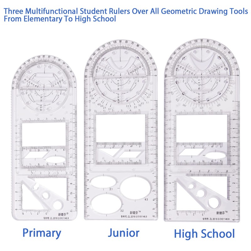 Multifunctional Geometric Ruler Set,Mathematics Drawing Ruler Geometric Drawing Template Measuring