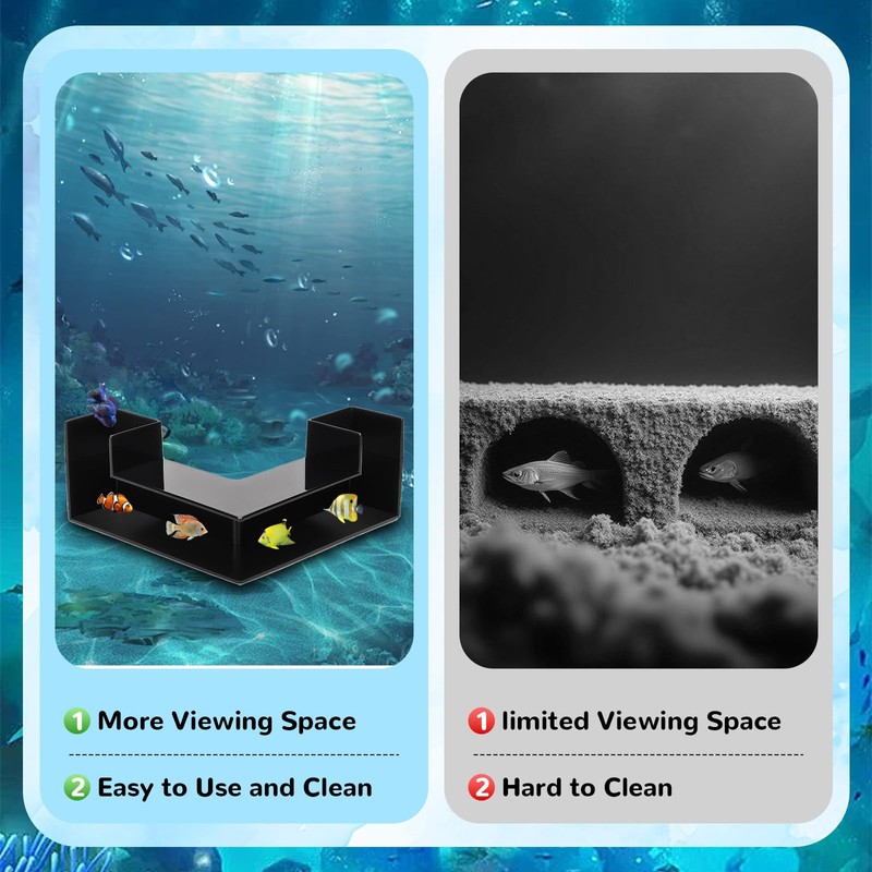 EMUTOL Dual-Entrance Aquarium Tunnel, Aquarium Cave Hideout 360° Viewing, Black