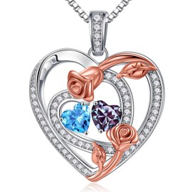 Iefil Birthday Gifts for Sister - Sister Birthday Gifts for Women, Aquamarine Necklace, Alexandrite Necklace, March June Birthstone Rose Necklace, Unique Silver Jewelry Gifts for Sister in Law