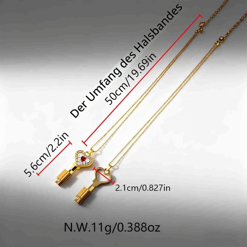 SeLgurFos Heart-shaped Golden Cage Key with 50 cm Necklace for