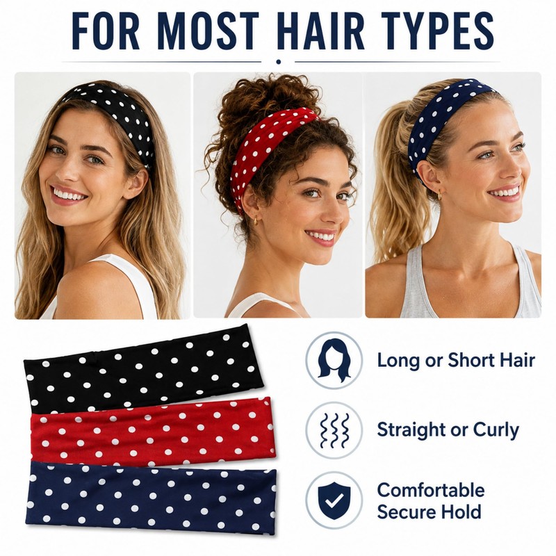 3 Pack Polka Dot Headbands for Women, 2 Inch Wide
