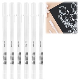 6PCS White Gel Pens Set,0.8mm Gel Pens White,Wh/ite Gel for Art,Wh/ite Ink Pen,Waterproof Wh-ite Fineliner Pe/n,Whi-te Pen-s for Black Paper,Highlighter Pe/n for Art,Colouring,Sketching,Drawing