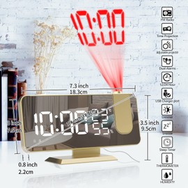 Yangers Projektion Wecker Funkuhr, 7.4'' Digital Clock Netzteil LED Spiegel FM Radio Wecker Mit USB Ladeanschluss, Temperatur und Luftfeuchtigkeit Messer für Nachttisch Schlafzimmer Home Beamte