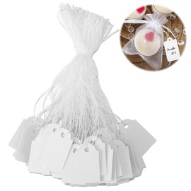 500pcs Price Tags with String, Jewelry Price Tags, White String Pricemarker Labels, Luggage Tags, White Strung Tag Tie on Paper Tags Blank Gift Marking Labels for Jewelry Clothing Display (25 x 15mm)