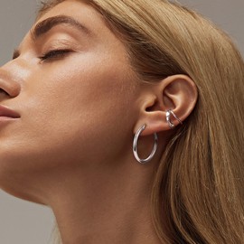 MILACOLATO S925 Sterling Silver Hoop Earrings 14K Real Gold Plated Hoops 3mm Chunky Large Big Hoop Earrings Hypoallergenic Lightweight Earrings for Women 15/20/30/40/50/60/70mm S 30mm