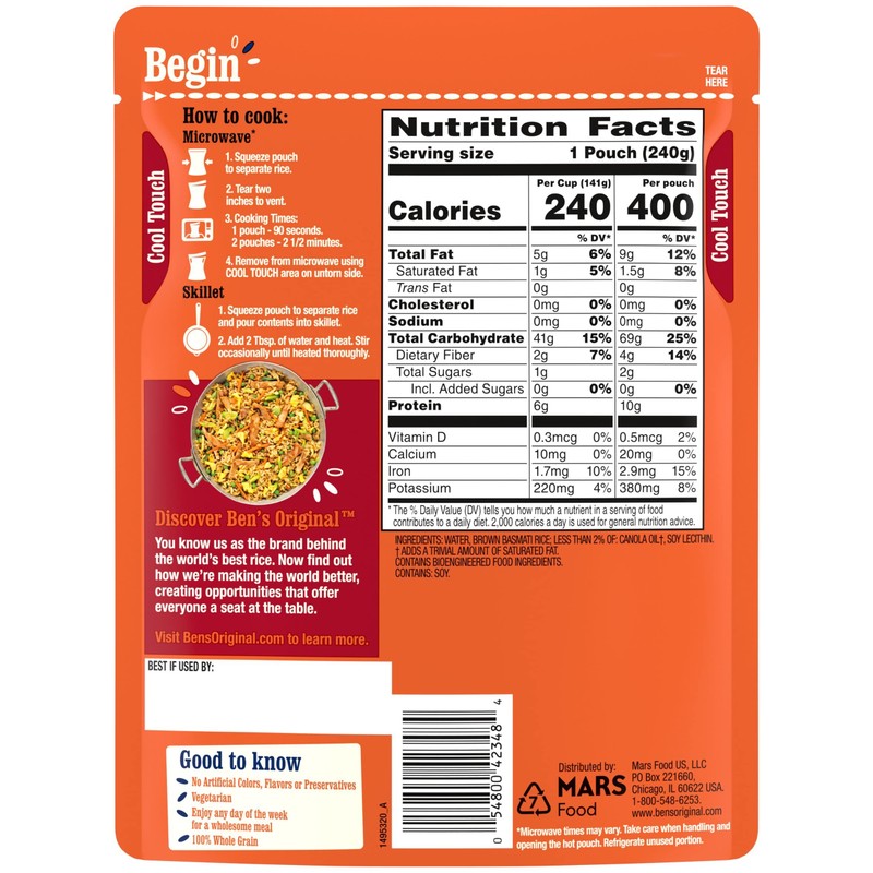BEN'S ORIGINAL Ready Rice Brown Basmati Rice, Easy Dinner Side,