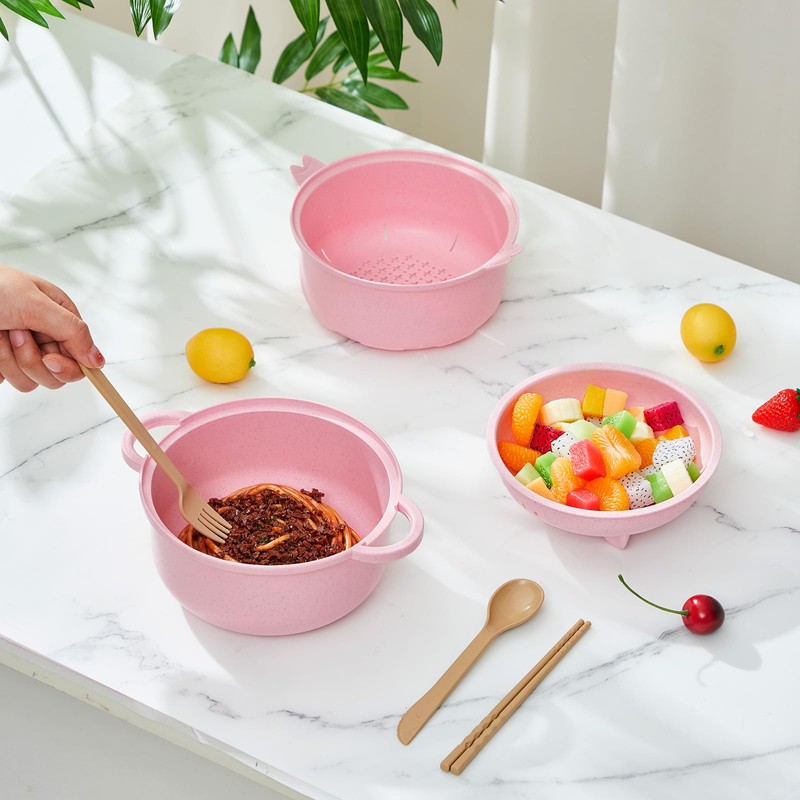 Romooa Large 45oz Cute Ramen Bowl Set Microwavable Pig Ramen
