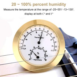 Guitar Analog Hygrometer, Small Precision Circular Alloy Digital Thermometer Hygrometer for Indoor and Outdoor Violin Guitar Case (Gold) Hygrometer Analog