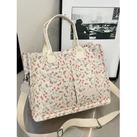 Solid Color/flower & Fruit & Heart Pattern Fabric Tote Bag for Women, Summer 2024 Large Capacity Everything Tote Bag, Travel Essentials, Multiple Pocket Work Bag:_multicolor3_Please Refer To The Pictures for Dimensions