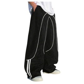 SOLY HUX Men's Wide Leg Track Pants Drawstring Waist Baggy Parachute Sweatpants with Pockets Streetwear Plain Black Large