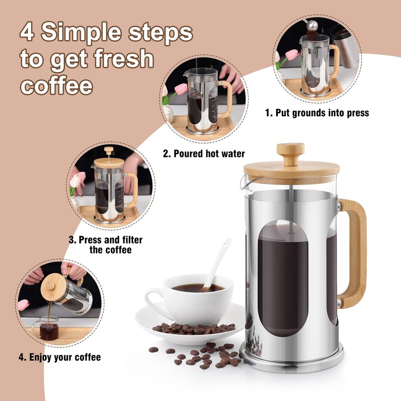 Sivaphe No-Plastic French Press Coffee Maker 34 oz, Borosilicate Glass